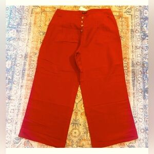Loft: Red High-Waisted Button Front Wide Leg Pants